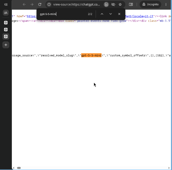 Screenshot: ChatGPT source (2nd method), shown GPT 5.5 mini