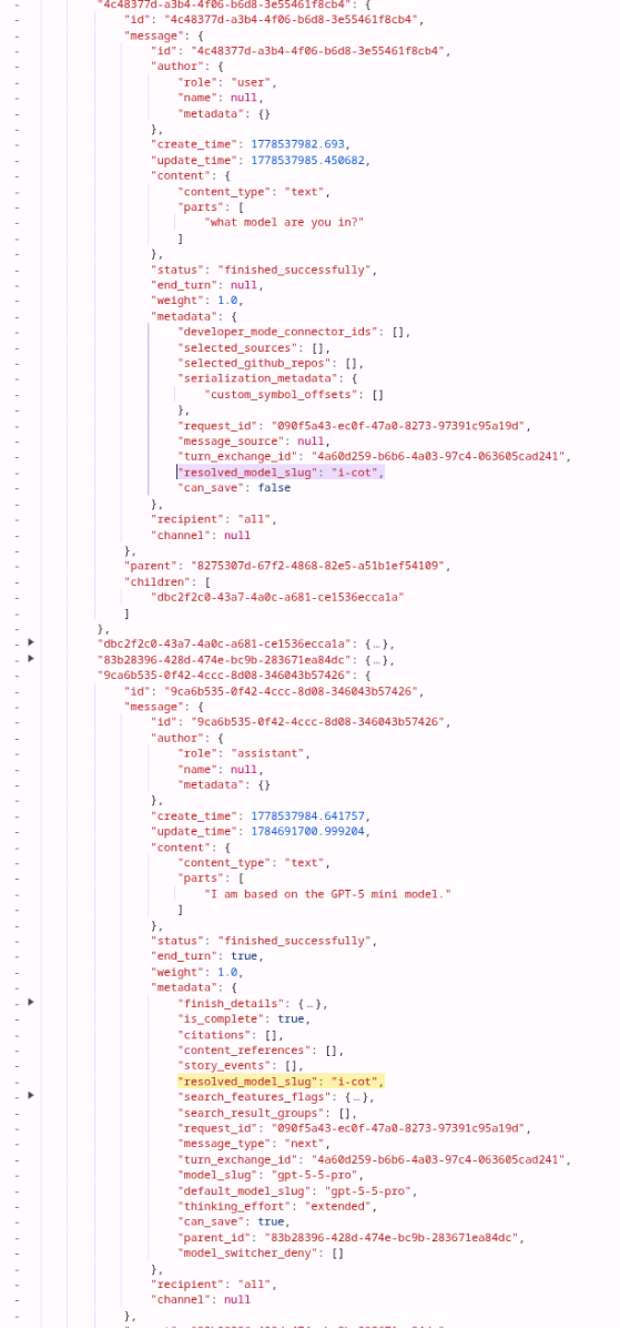 Screenshot: Reponse payload (1st method), shows i-cot